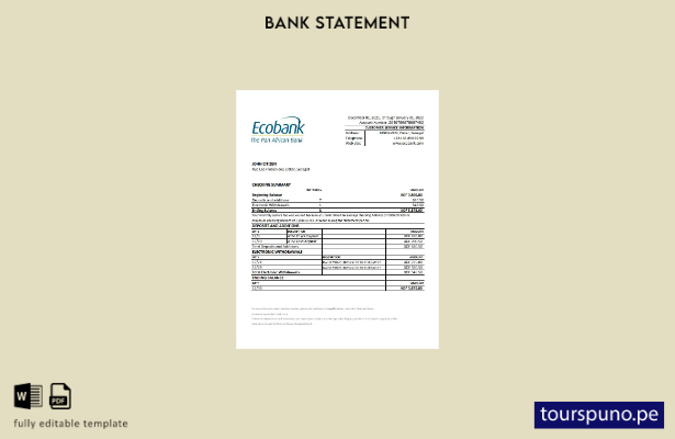 listo para imprimir plantilla de Excel de extracto bancario de Senegal Ecobank